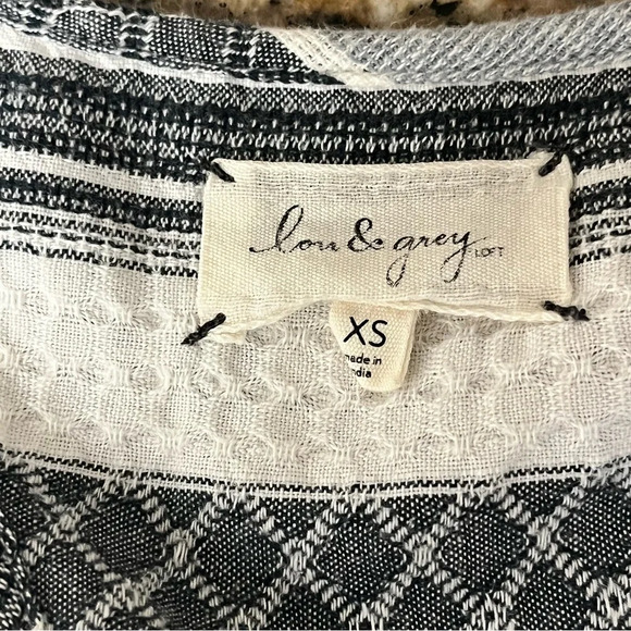 Lou & Grey  Casual Tank Blouson Dress Gray Stripe Drawstring Waist Pockets XS - Picture 8 of 9